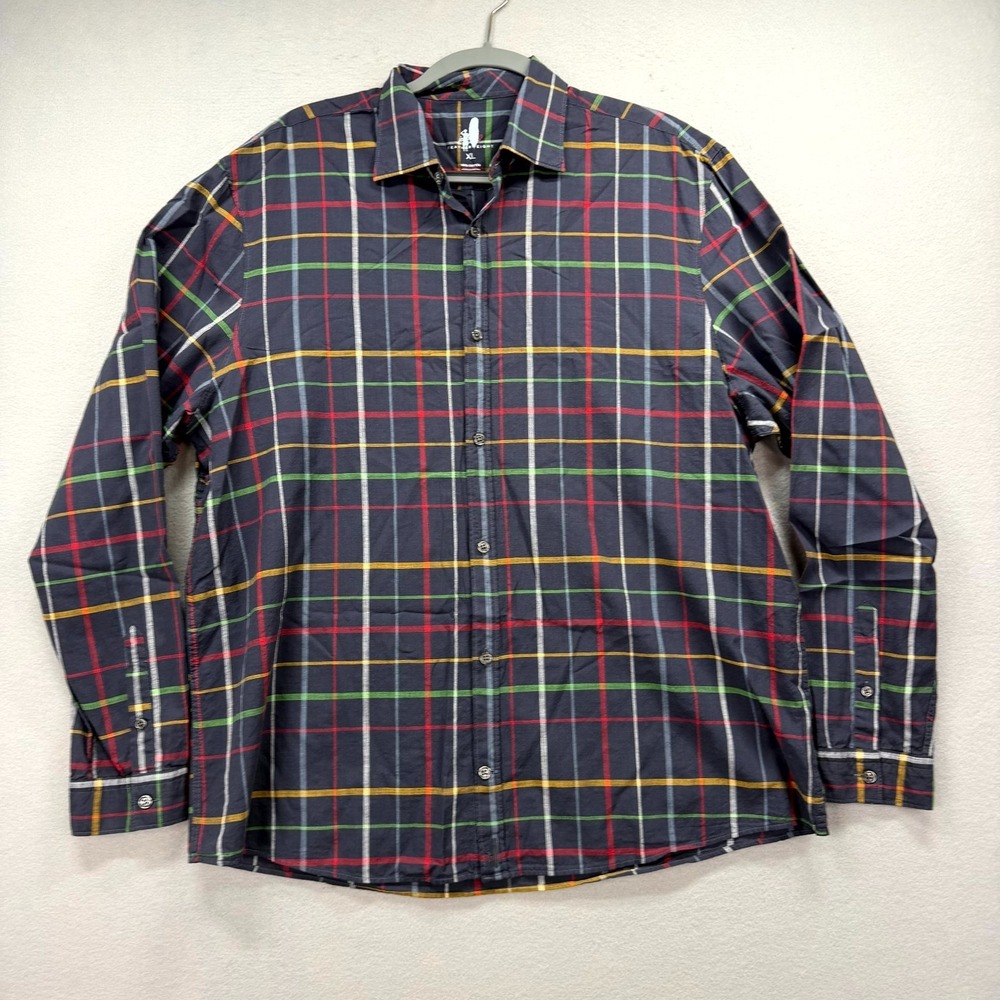 Johnnie-O Burnley Featherweight Casual Shirt Men XL Blue Plaid Check Long Sleeve